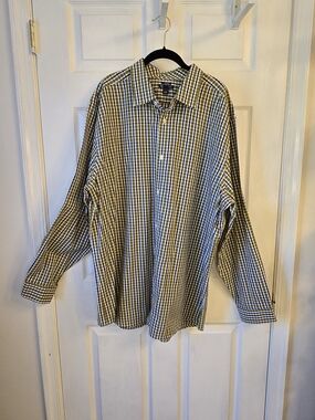 GAP XXXL Non-Iron Men's Plaid Button Fron Shirt - Blue, White Chartreuse Work